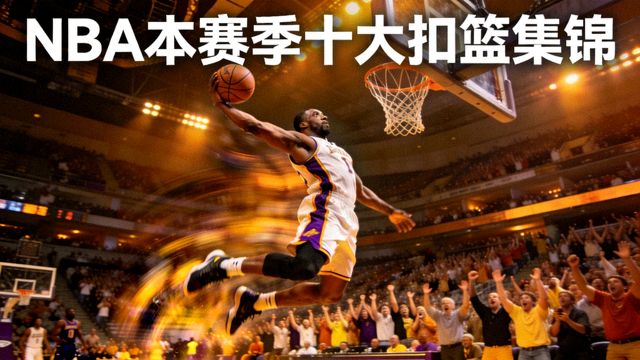 NBA本赛季十大扣篮集锦封面，篮球运动员飞身扣篮的画面
